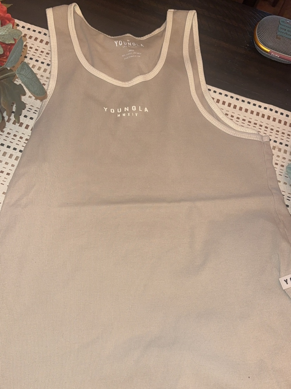 YoungLA Mens Tank Top in Taupe with Cream Trim